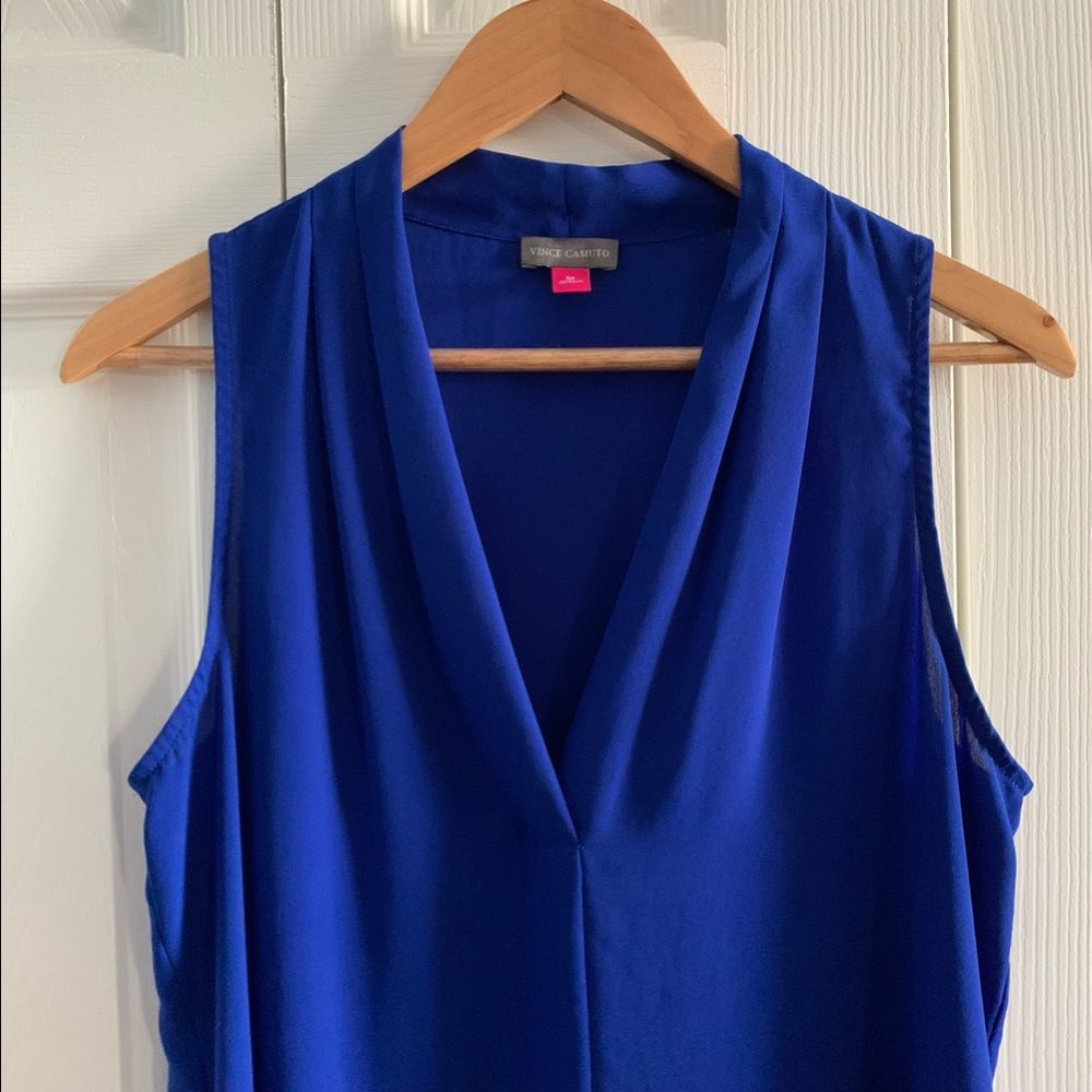 Blue V- Neck Chiffon Blouse